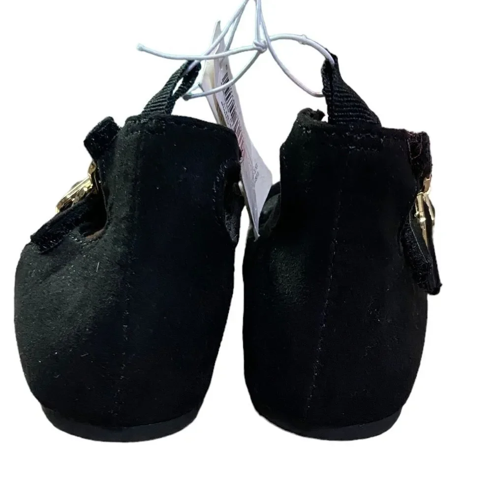 Old Navy Toddler Girls Black Suede Mary Jane Flats Cat Buckle Hook & Loop Size 6
